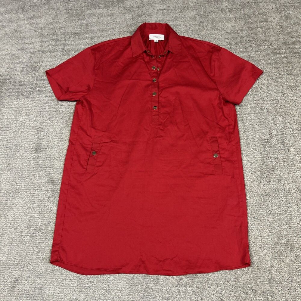 Pomander Place Shirt Dress Womens Medium Tuckernuck Red Cotton Oversized Mini